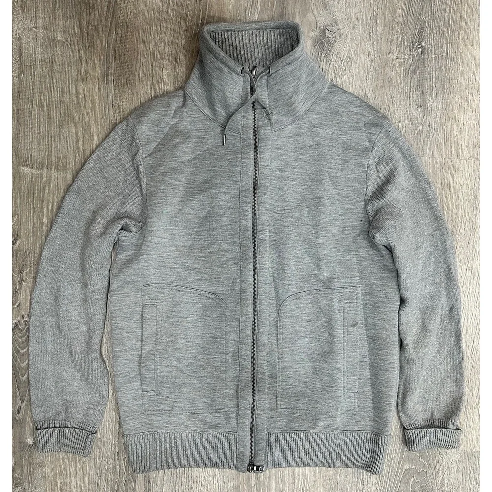 Banana Republic Sweater Mens Large Gray Cardigan Collared Heavy Full Zip Sweater